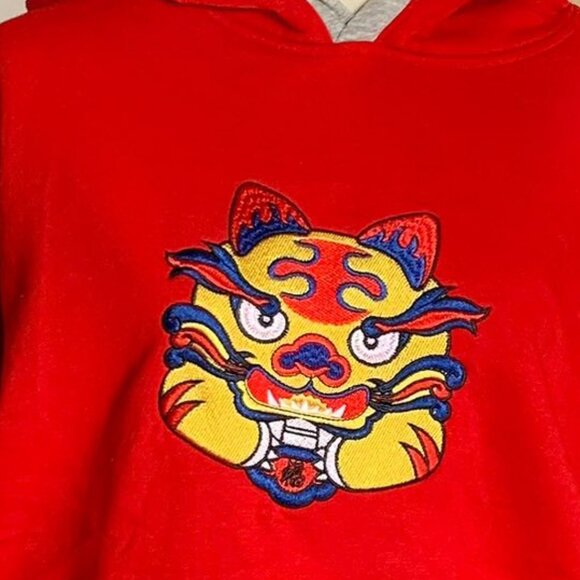 Chinese Lion Dance Red Hoodie Sweatshirt - Picture 2 of 4
